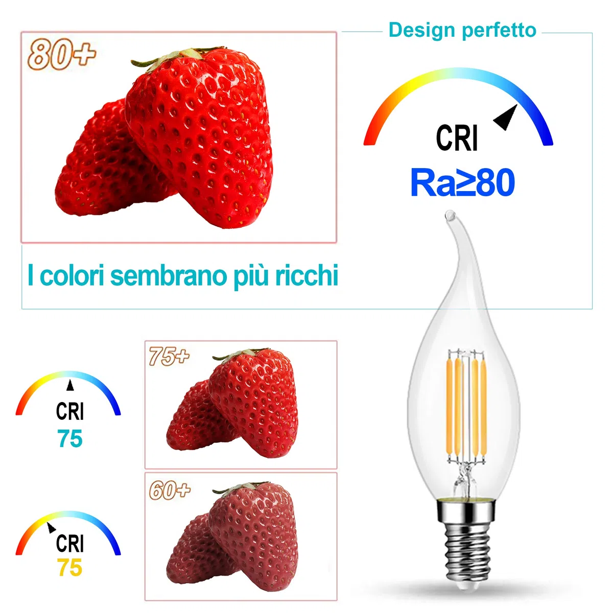 EXTRASTAR Lampadina Filamento LED Fiamma, Attacco E14, 2700K, Giallo caldo , Confezione da 10 Pezzi