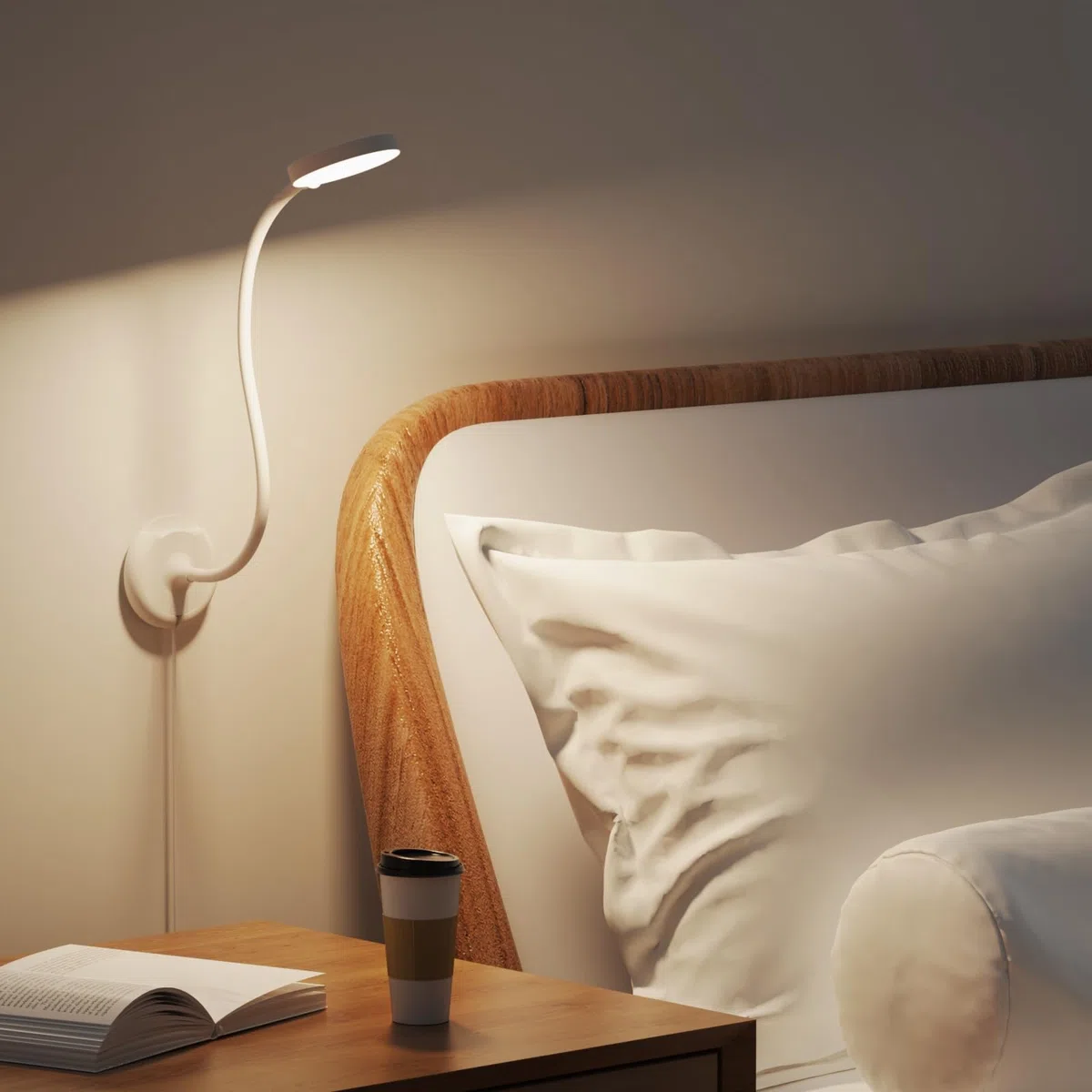 ENUOTEK Lampada da Lettura Bianca, Lampade da Parete con Braccio Flessibile Touch Dimmerabile con Base e Cavo USB da 1.8 Metri, 3 Colori di Illuminazione, Funzione di Memoria