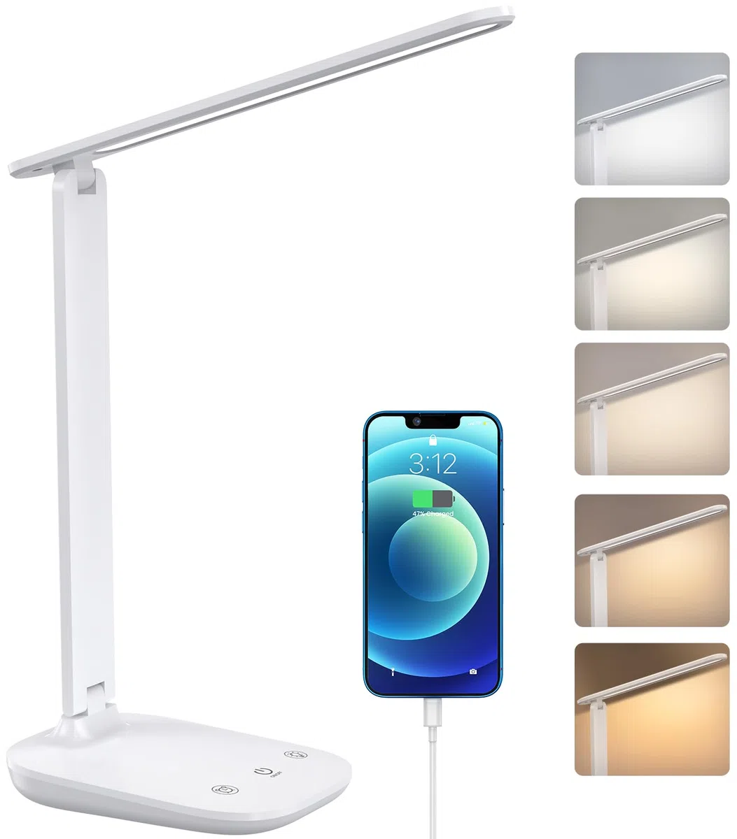 Lampada da Scrivania,5 Colore Lampada da Scrivania con Filo,Timer/Dimmer Infinito/Tocca Controllo,Lampada da Tavolo con Porta 5V/1A,Lampada Scrivania LED per PC,Studiare,Lettura,Disegno,DIY