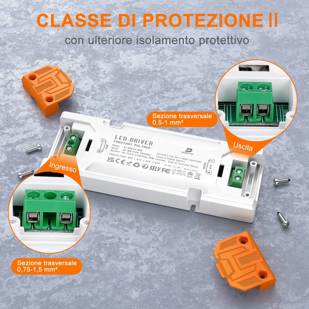 DUSKTEC Driver led da 24 V, 30 W, 1,25 A, trasformatore a bassa tensione AC 240 V a CC 24 Volt, alimentazione a tensione costante per strisce LED G4 MR11 e MR16, 142 x 50 x 16 mm