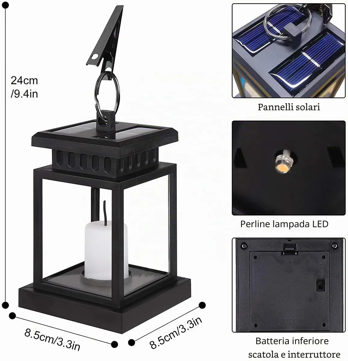 2 lanterne solari per esterni con candela a LED, lanterna solare a LED, lampada solare per esterni, effetto tremolante, lanterna a LED solare con candele, lampada decorativa per giardino, terrazza