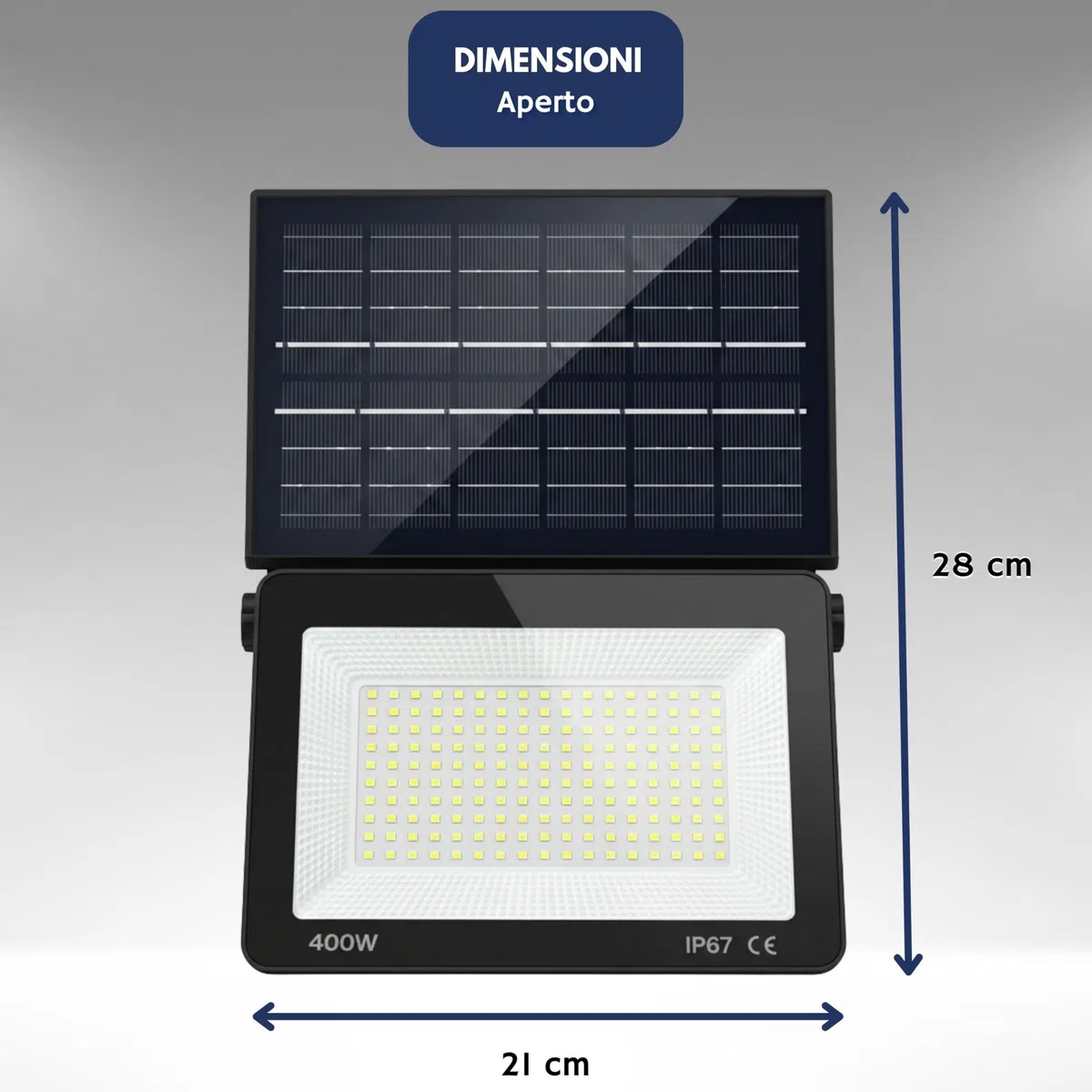 YASTA Faro Solare da Esterno 400W - Lampada LED con Pannello Solare Pieghevole, Sensore Crepuscolare, 170 LED Alta Luminosità 6500K, Impermeabile IP67 - Ideale per Illuminazione Giardino e Pareti