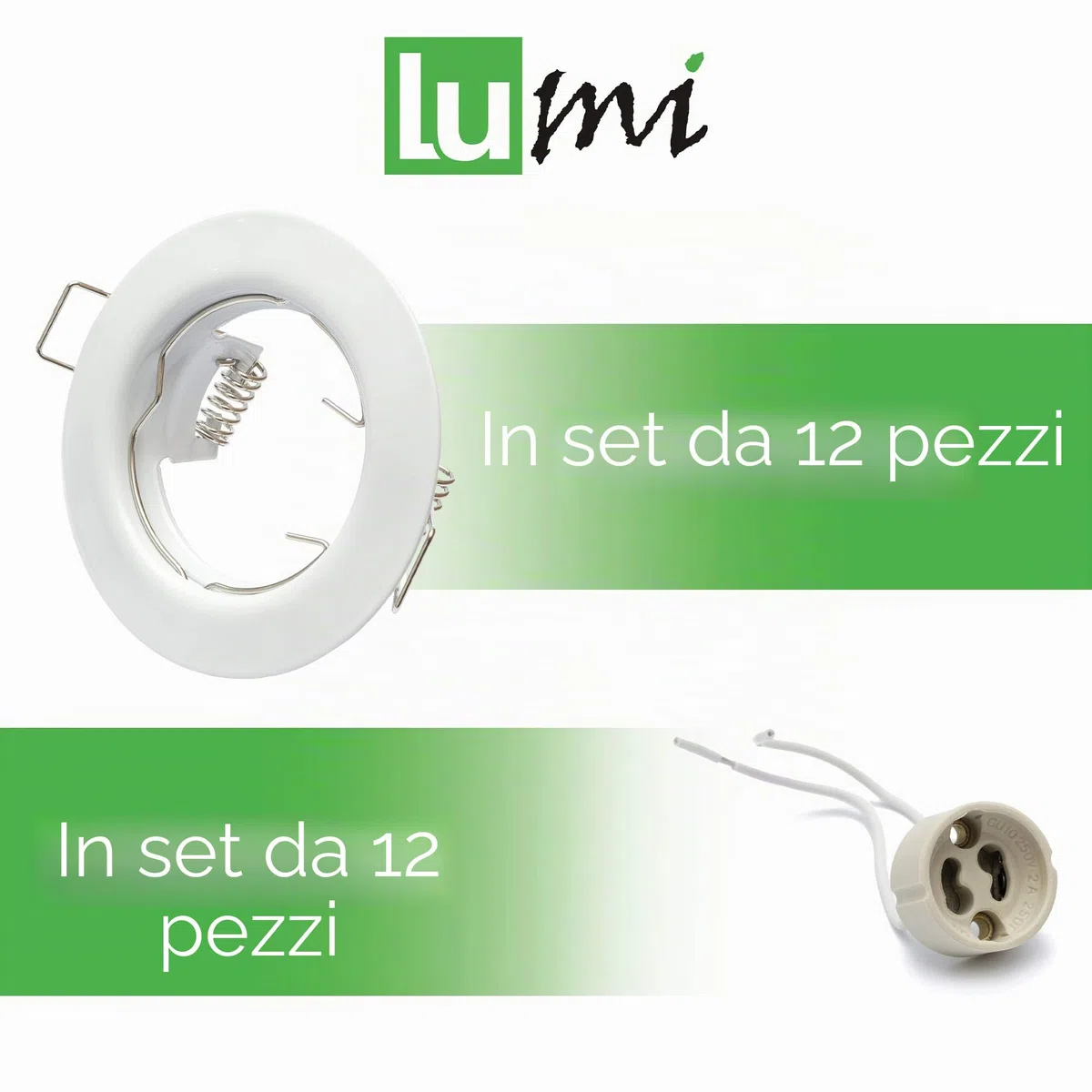 Lumi - Set di 12 cornici da incasso per faretto SD-863, bianche, con portalampada GU10