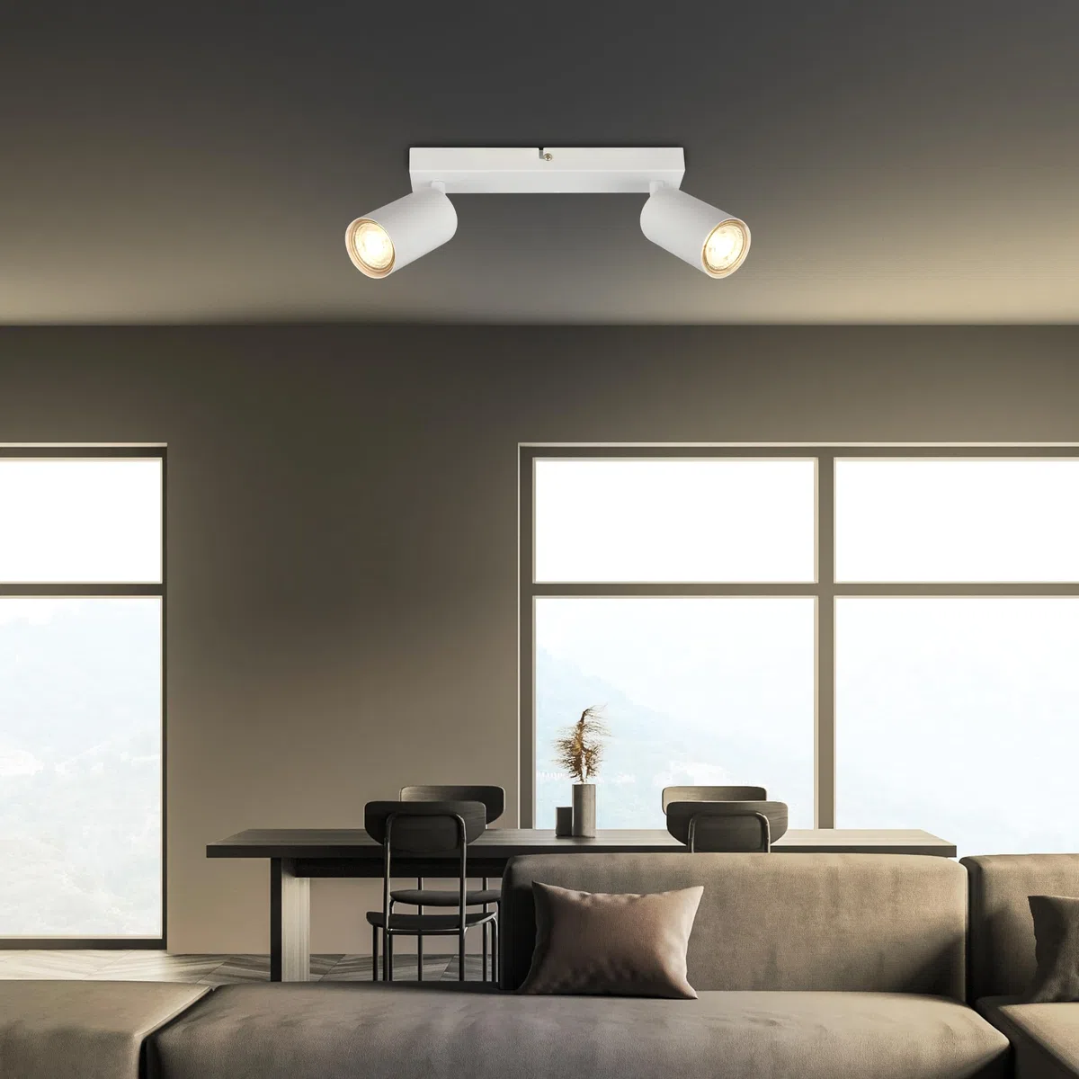 BRILONER - Plafoniera LED Soffitto, attacco GU10, max. 9 W, soggiorno, camera da letto, cucina, bagno, faretti led soffitto, applique da parete, 2 Luci, 255x55x155mm (LxLxA), bianco