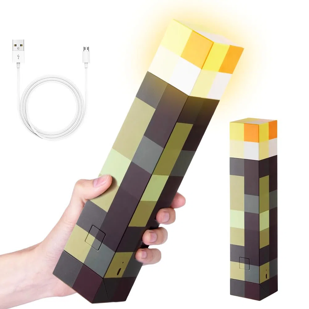 Lampada da Parete Torcia 11 pollici, Ricaricabile, USB per Lampada da Comodino, Lampada mini Craft, LED Mine-cra a Mano/Montaggio a Parete, cameretta dei bambini, soggiorno, gaming (Giallo)