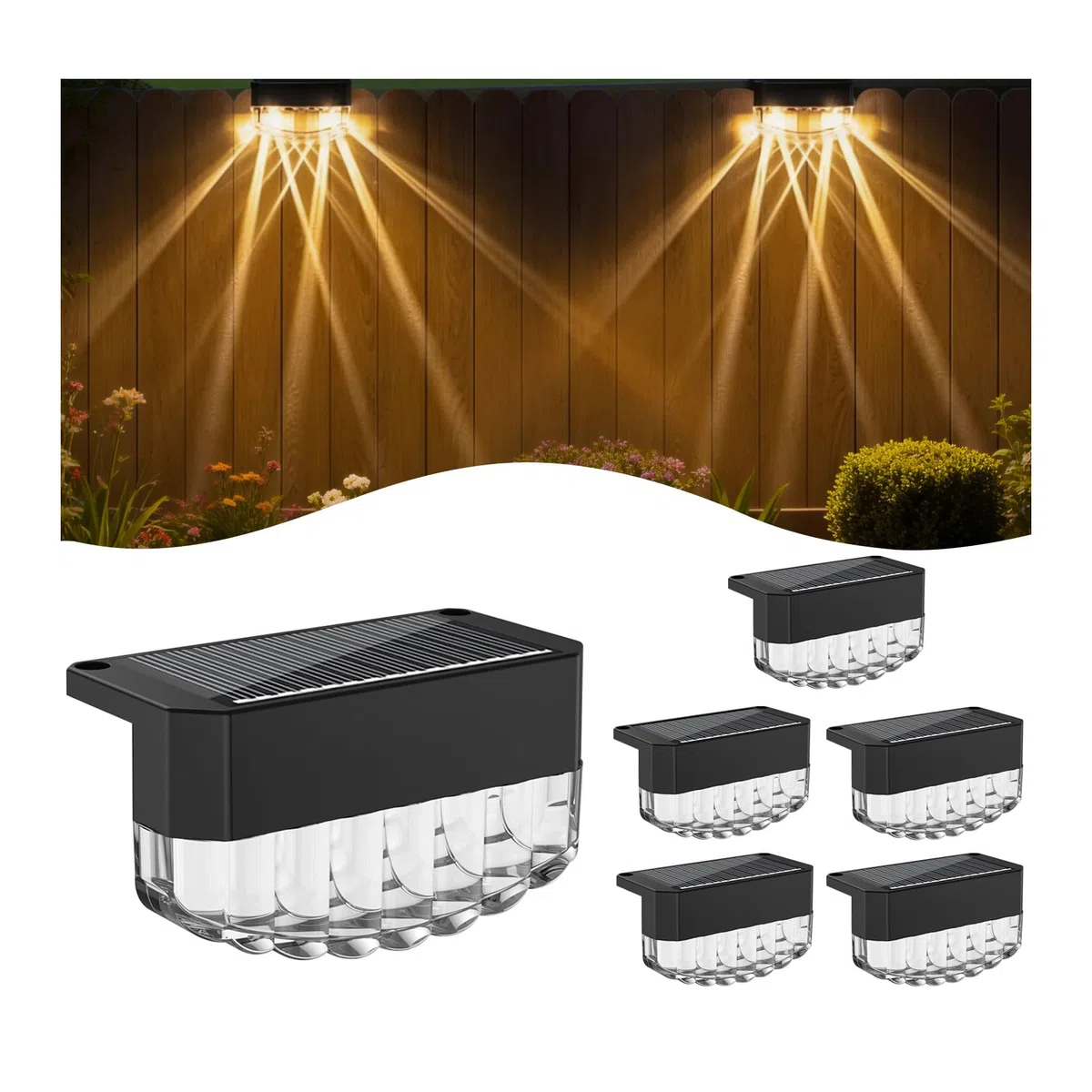 Lampada Solare Parete per Esterni,Confezione da 6 Luci Solari LED Impermeabili IP65 per Uso Esterno, Lampade Solari Bianche Calde Esterni,Decorazione del Terrazze, Balconi, Recinzioni, Giardino