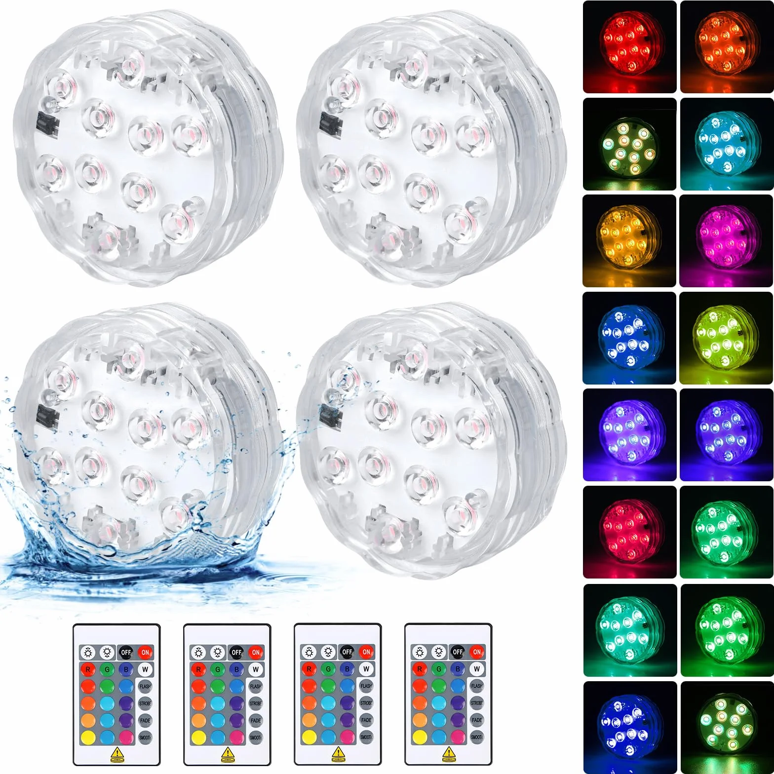 4 Pcs Luci LED RGB Impermeabili IP68 per Piscina, Acquario, Base Vaso e Vasca Idromassaggio - Palle Luminose Subacquee per Decorazione