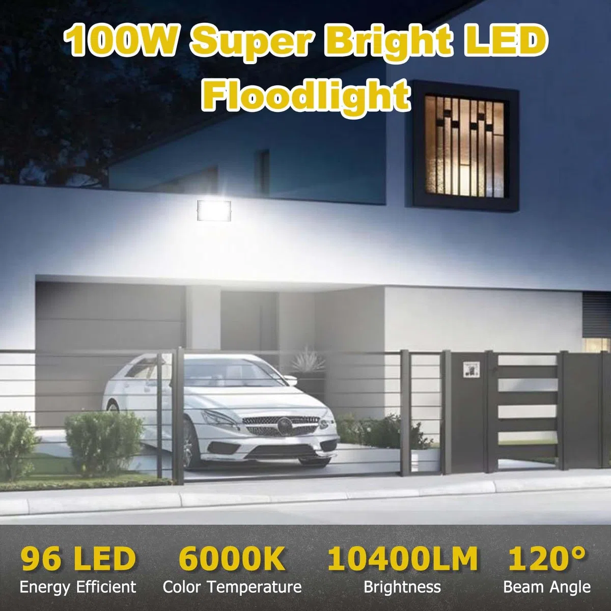 Faretto LED 100W Assen, 2 faretto Luce gialla calda 6500K, faretto LED 10000LM per interni, IP66 impermeabile, adatto per giardini, garage e stadi sportivi