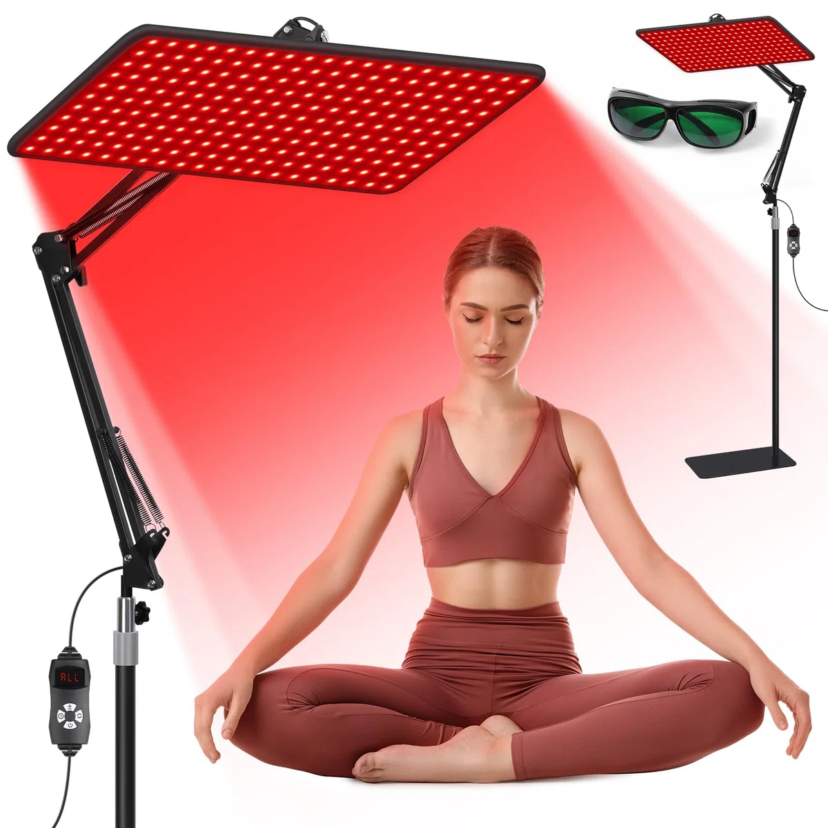 BEICHEN Lampada di terapia con luce rossa per il corpo e il viso, lampada di luminoterapia a infrarossi con supporto stabile, luce rossa 660 nm, pannello di luminoterapia a infrarossi 850 nm e 940