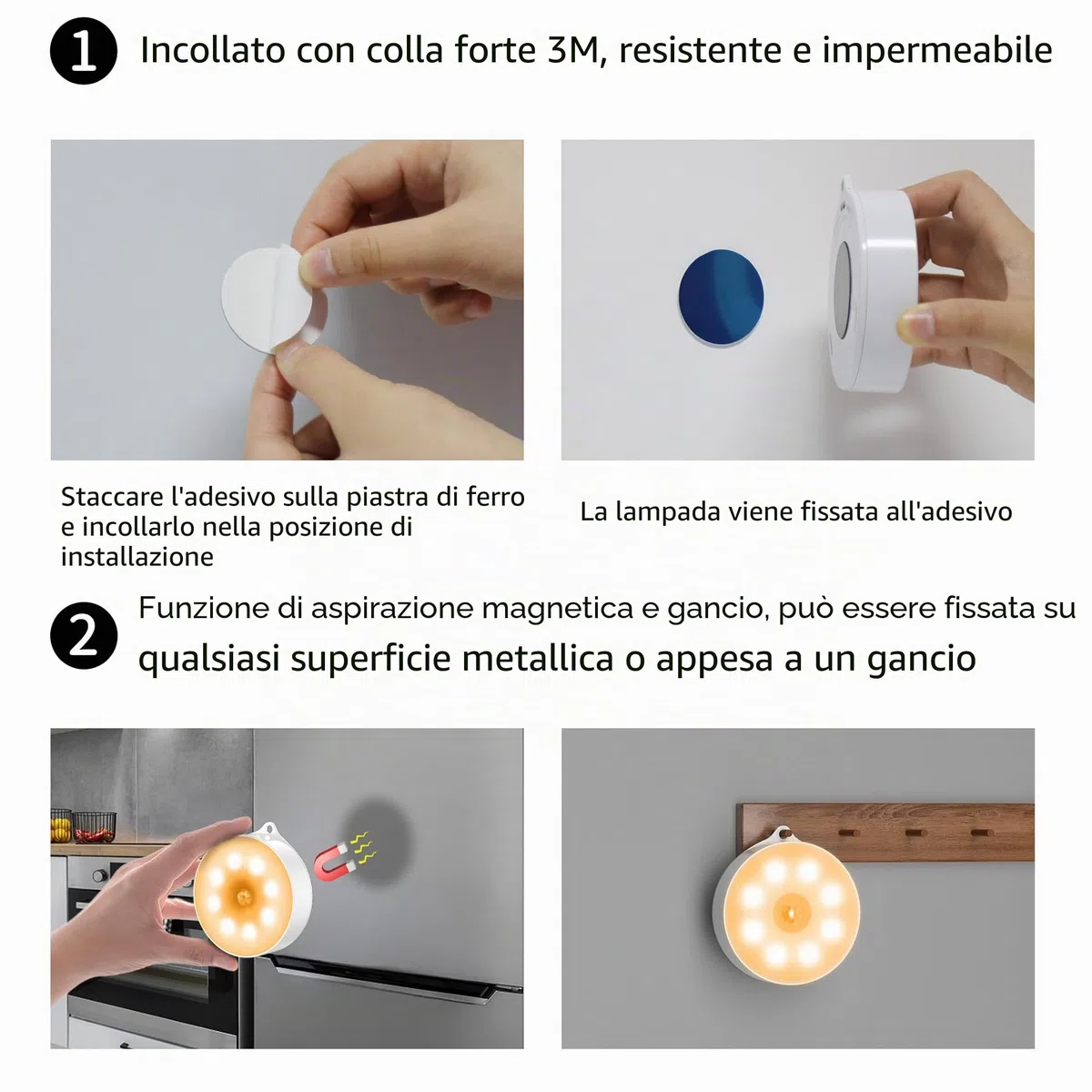 daphomeu 6 pezzi Luce notturna con sensore di movimento, 3 batterie AAA, illuminazione dell'armadio, sensore di movimento de interno per scale, camera da letto, cucina, sottopensile .(luce calda)