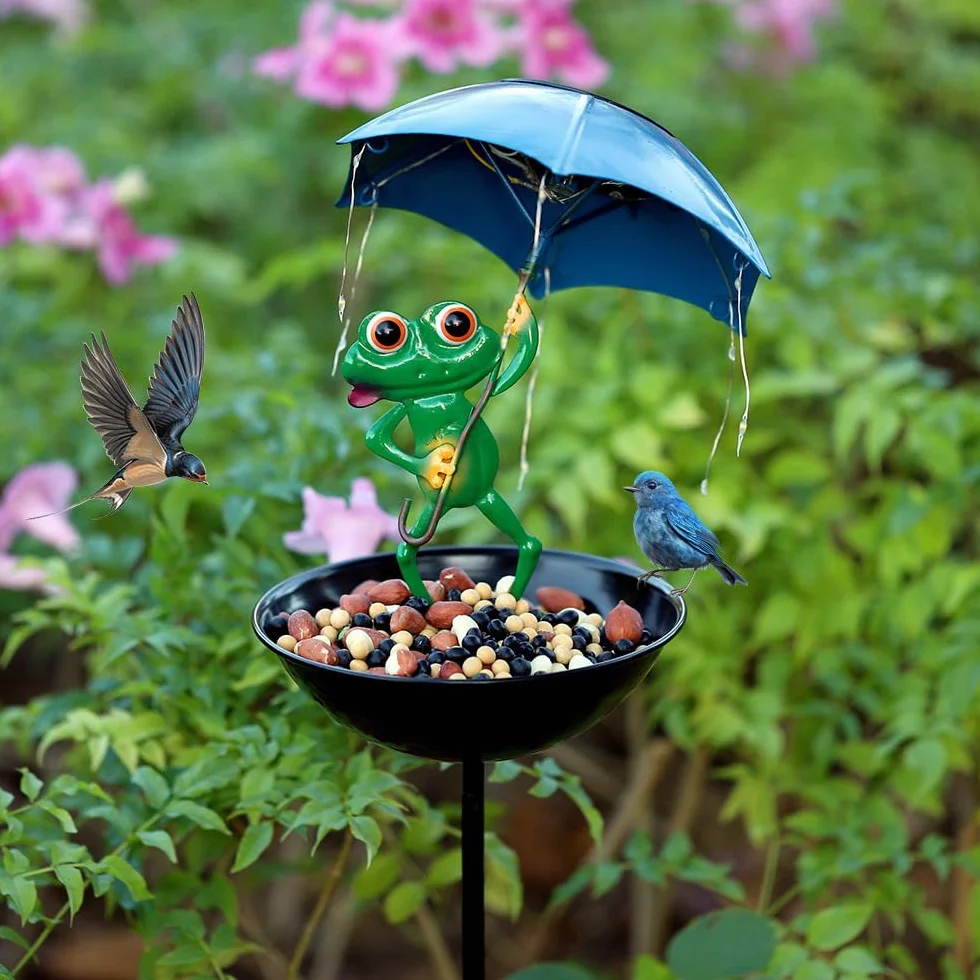 La rana solare sostiene la luce di alimentazione dell'ombrello, il giardino incantevole decorazione ferro arte rana ombrello piatto da mangiare per il pavimento, LED impermeabile luce wireless.