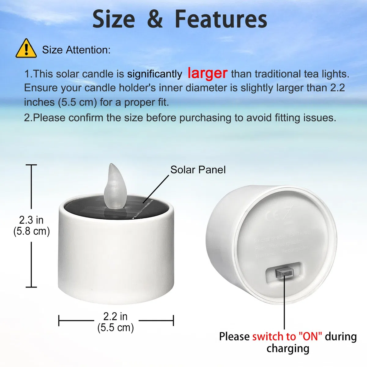 6 candele votive a LED impermeabili per esterni, alimentate a energia solare, ricaricabili, senza fiamma, tremolanti, solari con batteria, candele in plastica a LED per decorazioni natalizie