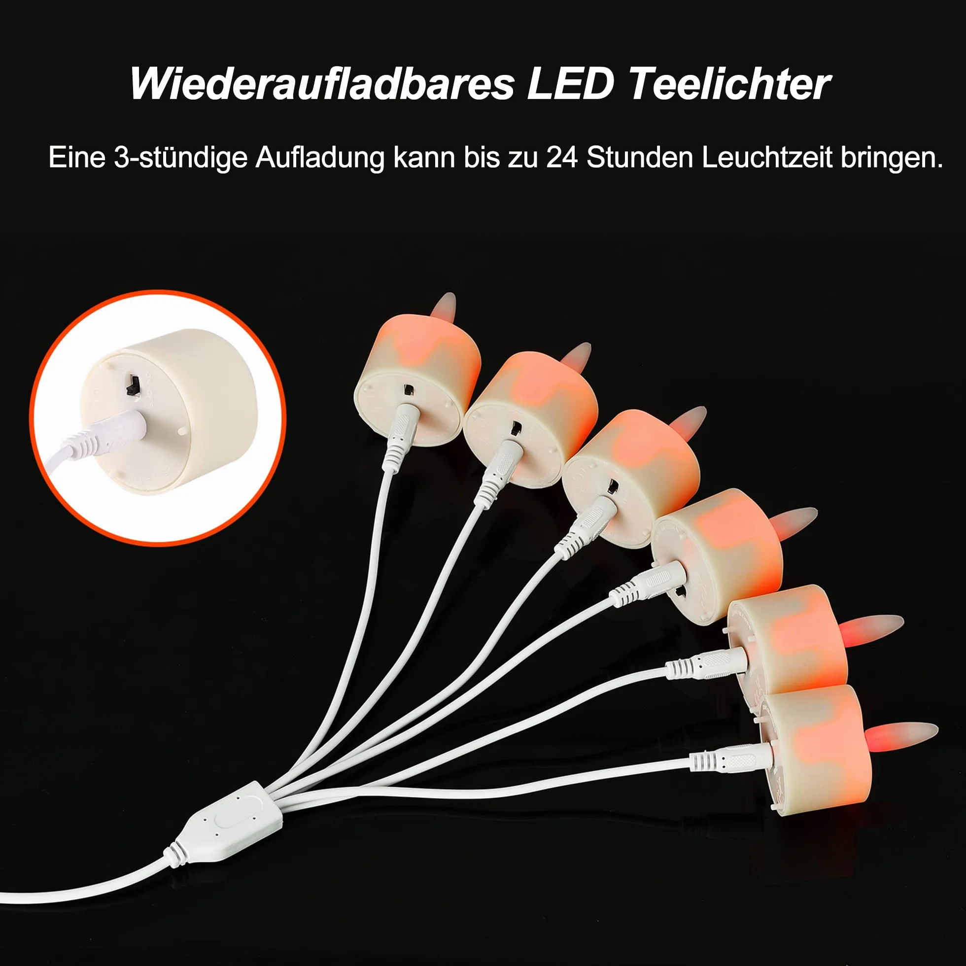yunsheng 6 lumini a LED ricaricabili, senza fiamma, con telecomando con timer e 6 porte, cavo di ricarica USB, luce bianca calda, luce tremolante, Halloween, Natale, casa, matrimonio, decorazione