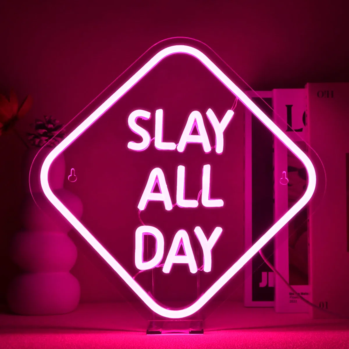 Slay All Day Neon Deco Camera Ragazza, lampada al neon per decorazione da parete di bar party feste,insegna luminosa al neon per regalo di compleanno e laurea alimentata da USB