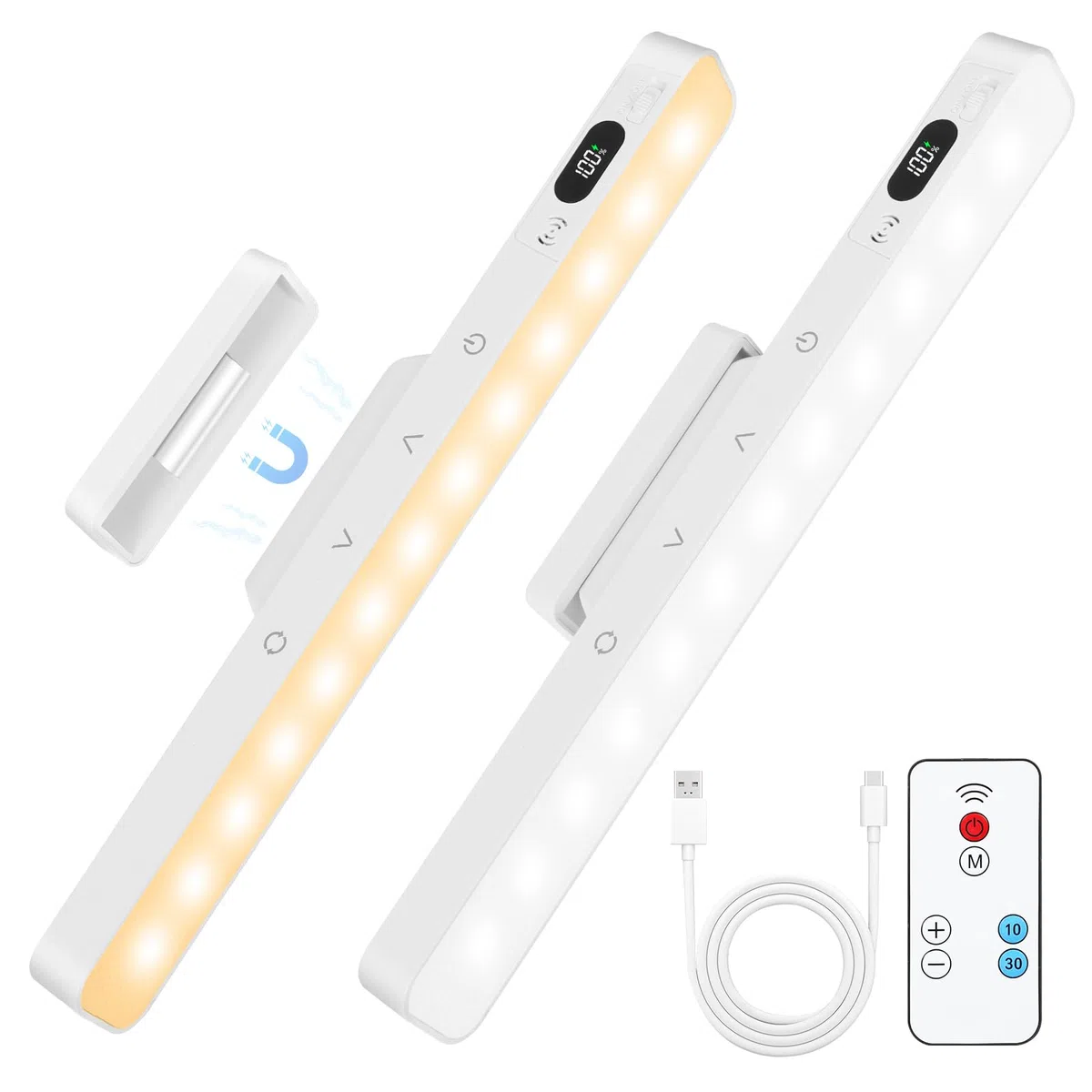 AUAUY 2 Pezzi Luce Armadio LED, USB-C Ricaricabile Magnetica Lampada con Telecomando, 5 Temperature Colore&5 Luminosità Dimmerabile, 1500mAh, per Cucina Scale Soggiorno Camere da Letto Guardaroba