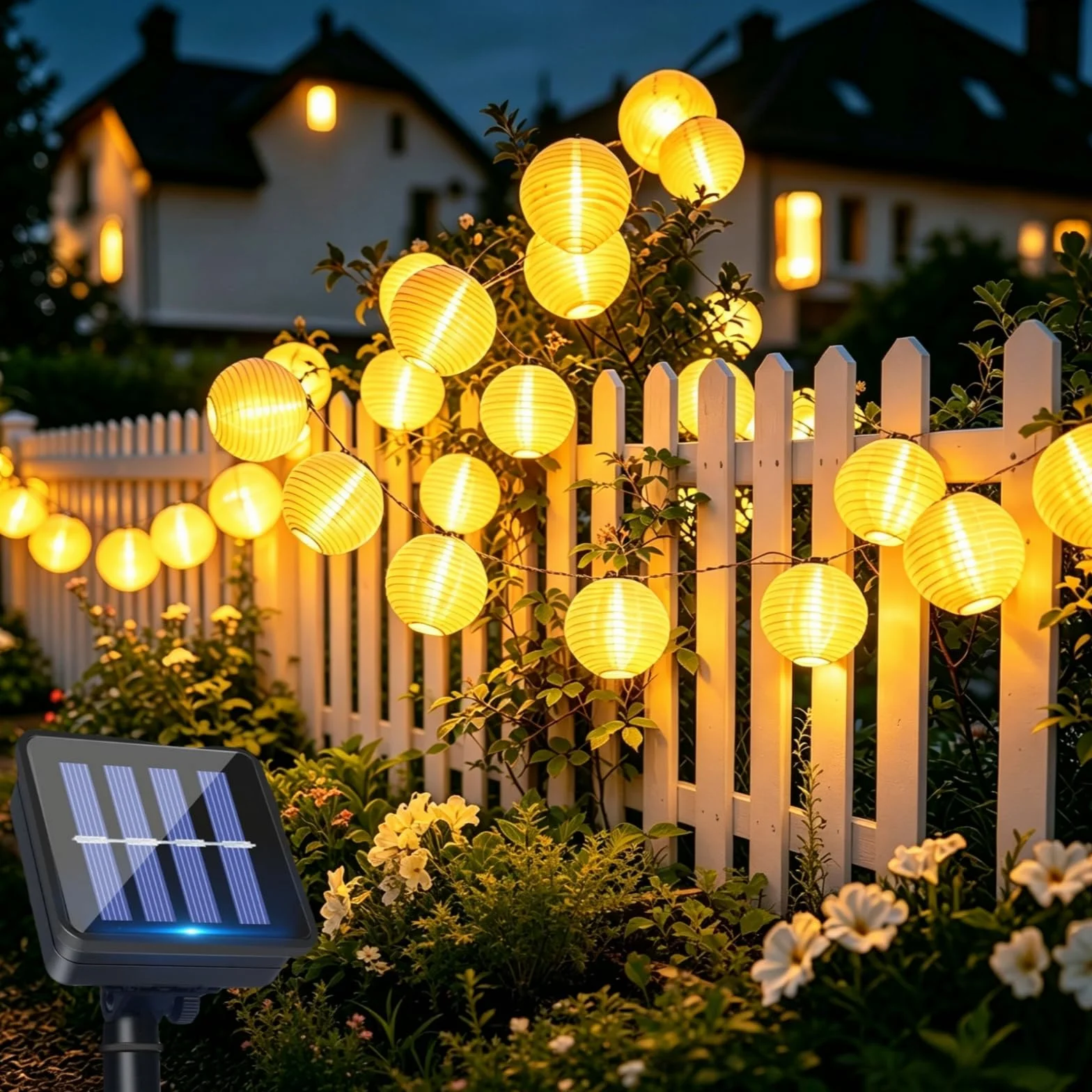 Catena Luci da Solari Esterno Giardino, 6M/20FT 20LED Lanterne, Lanterne Catena Solare 8 Modalità, IP65 Impermeabile, Decorative per Giardini, Balconi, Patio, Gazebo, Festival(Bianco Caldo)
