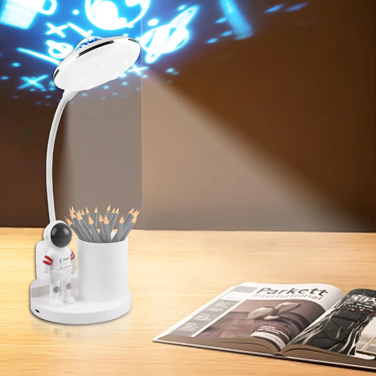 GOMETY lampada da scrivania per bambini, a LED dimmabile con vari livelli di luminosità, ricaricabile, a collo di cigno, lampada da lettura a LED con portapenne