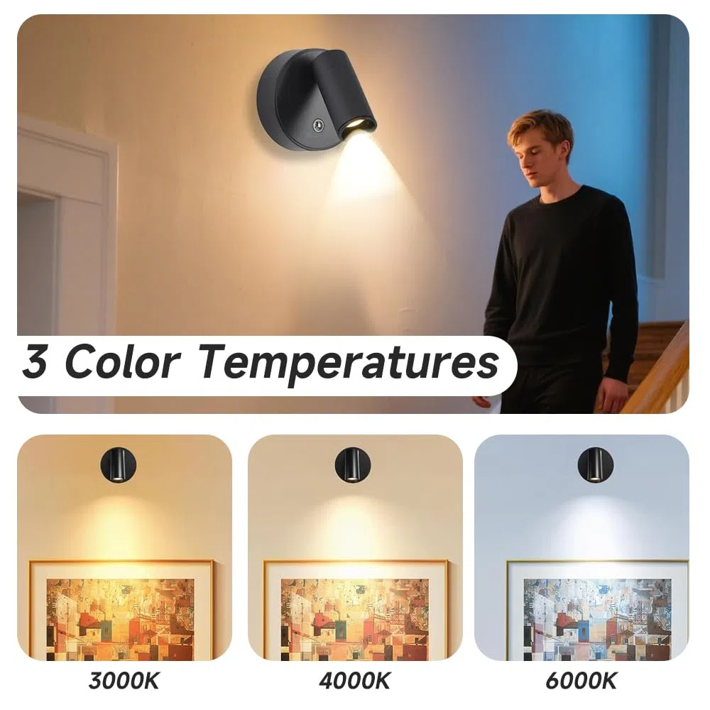 Faretto a LED Senza Fili, Lampada da Parete, Faretto Led Ricaricabile con Telecomando, FAretto a Batteria 3 Temperature di Colore, Dimmerabile, Funzione Temporizzazione, per Piante Artistiche