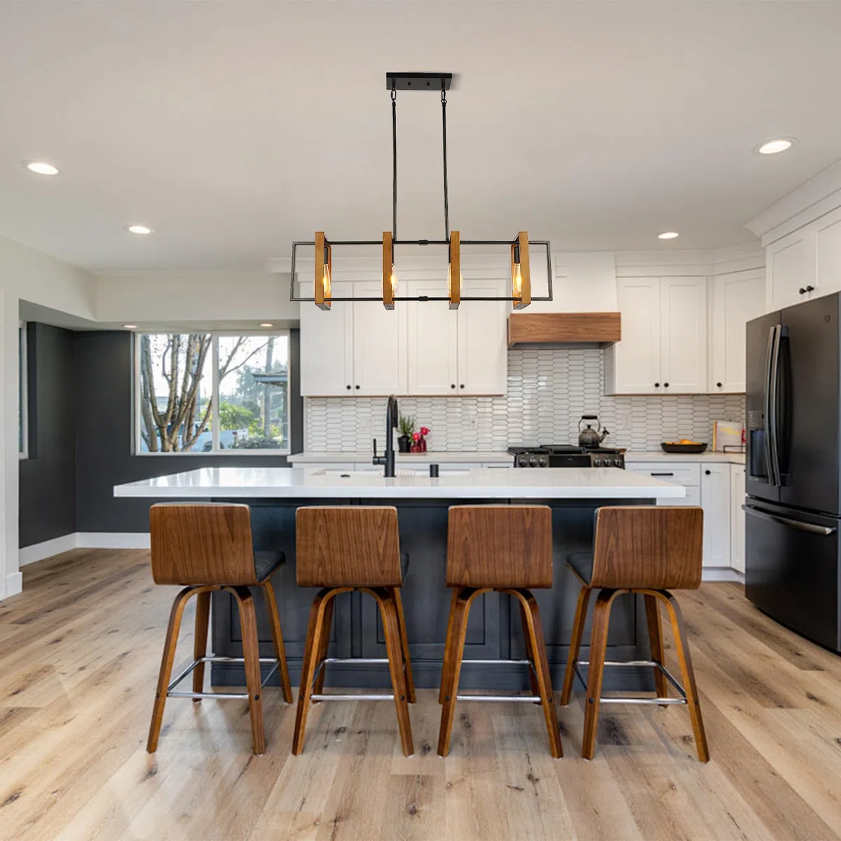 Illuminazione dell'isola della cucina della luce nera, legno e metallo lampade da tavolo da biliardo Lampadari Lampada da soffitto, altezza regolabile delle luci della camera da letto soffitto