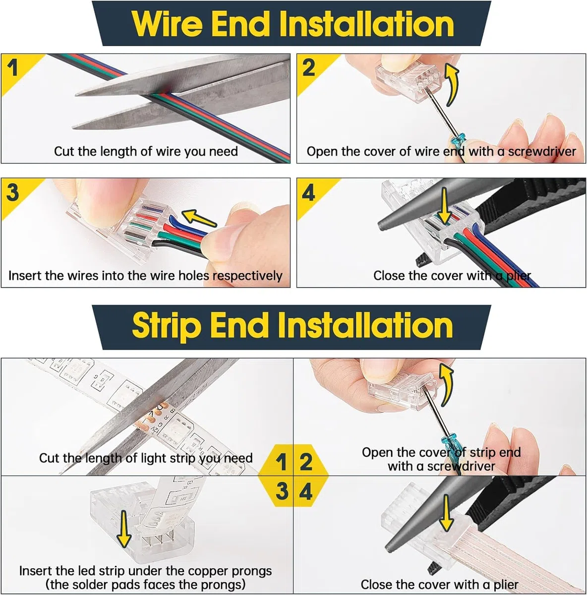 GTIWUNG Cavo di Prolunga Conduttore a 4 Pin 15 Metri per Collegamento Elettrico, Kit di Connettori Striscia Led 10mm, 4Poli Rapido Connettore Cavo per RGB 5050 3528 2835 LED