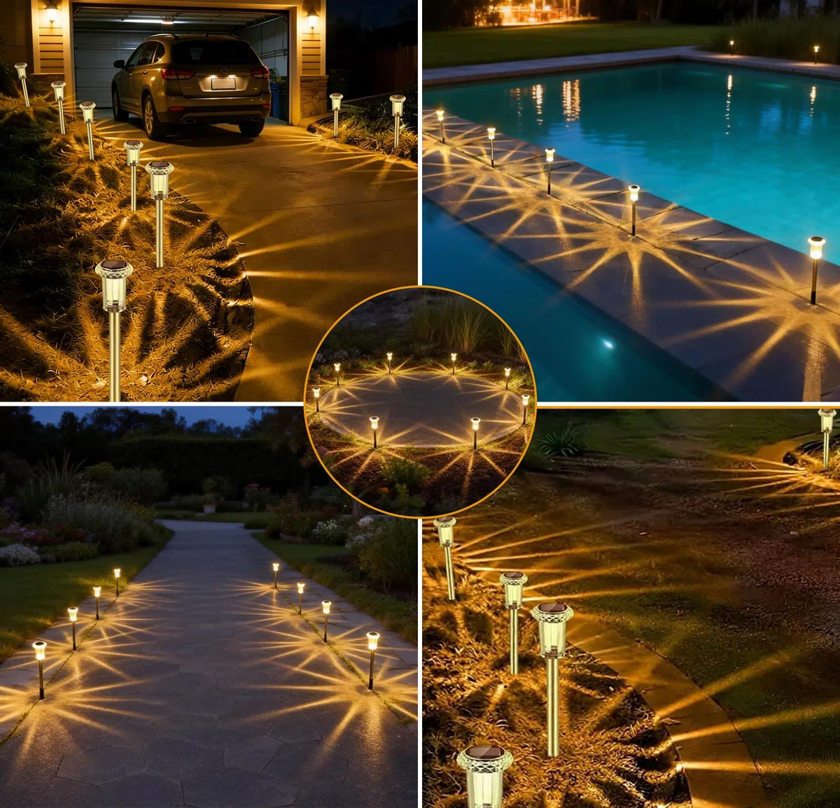 Aourow Lampade Solari da Giardino per Esterni, 6 Pezzi Lampade da Giardino a Luce Calda Solari, Lampade Solari LED Impermeabili per Giardino, Balcone, Terrazza, Prato, Vie, Cortile