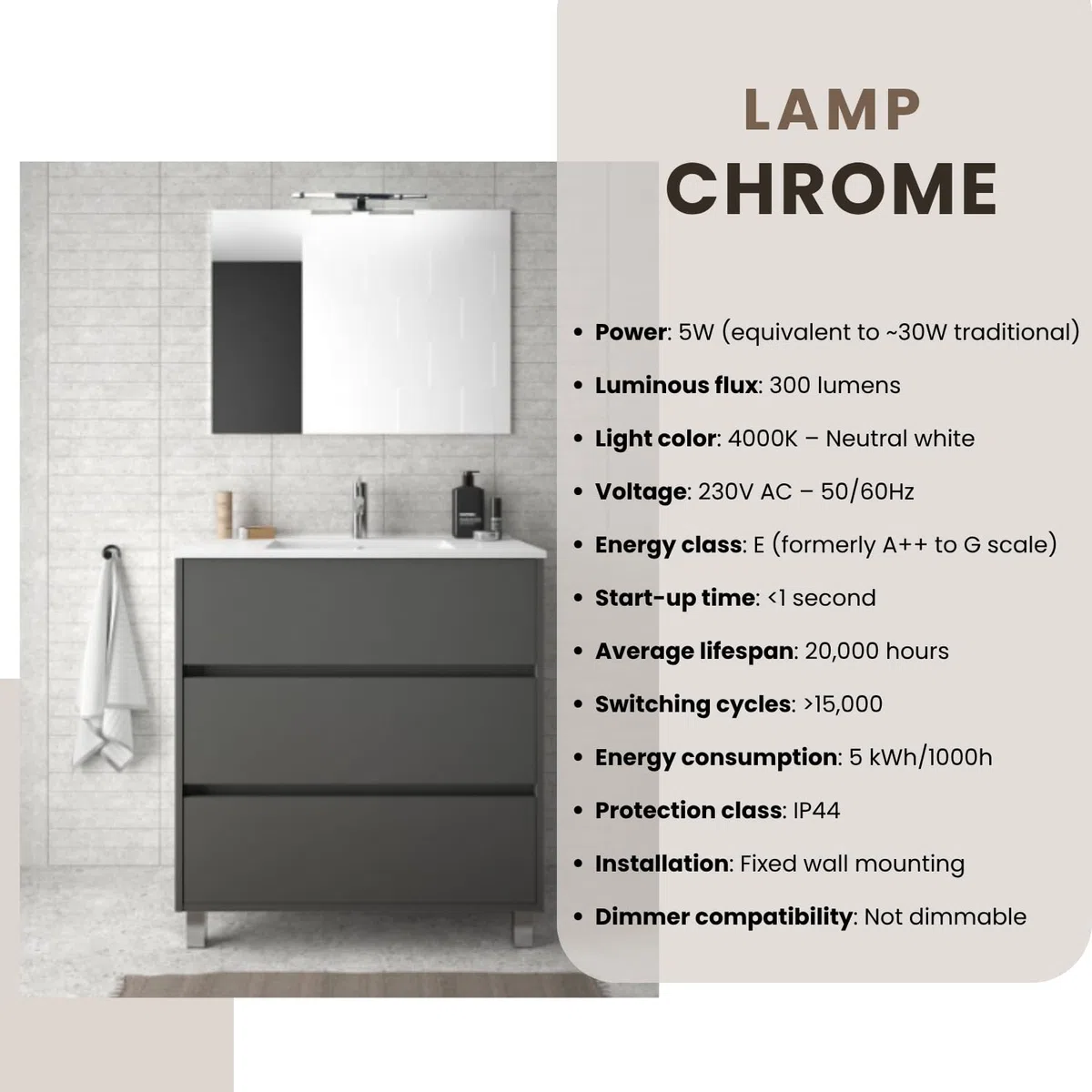 Evotrade Applique LED 30 cm. per Specchio Bagno - Lampada IP44 Waterproof, Luce Uniforme, Ideale per Cucina, Bagno e Ambienti Moderni - 4000K - Luce Neutra (Colore: Cromato)