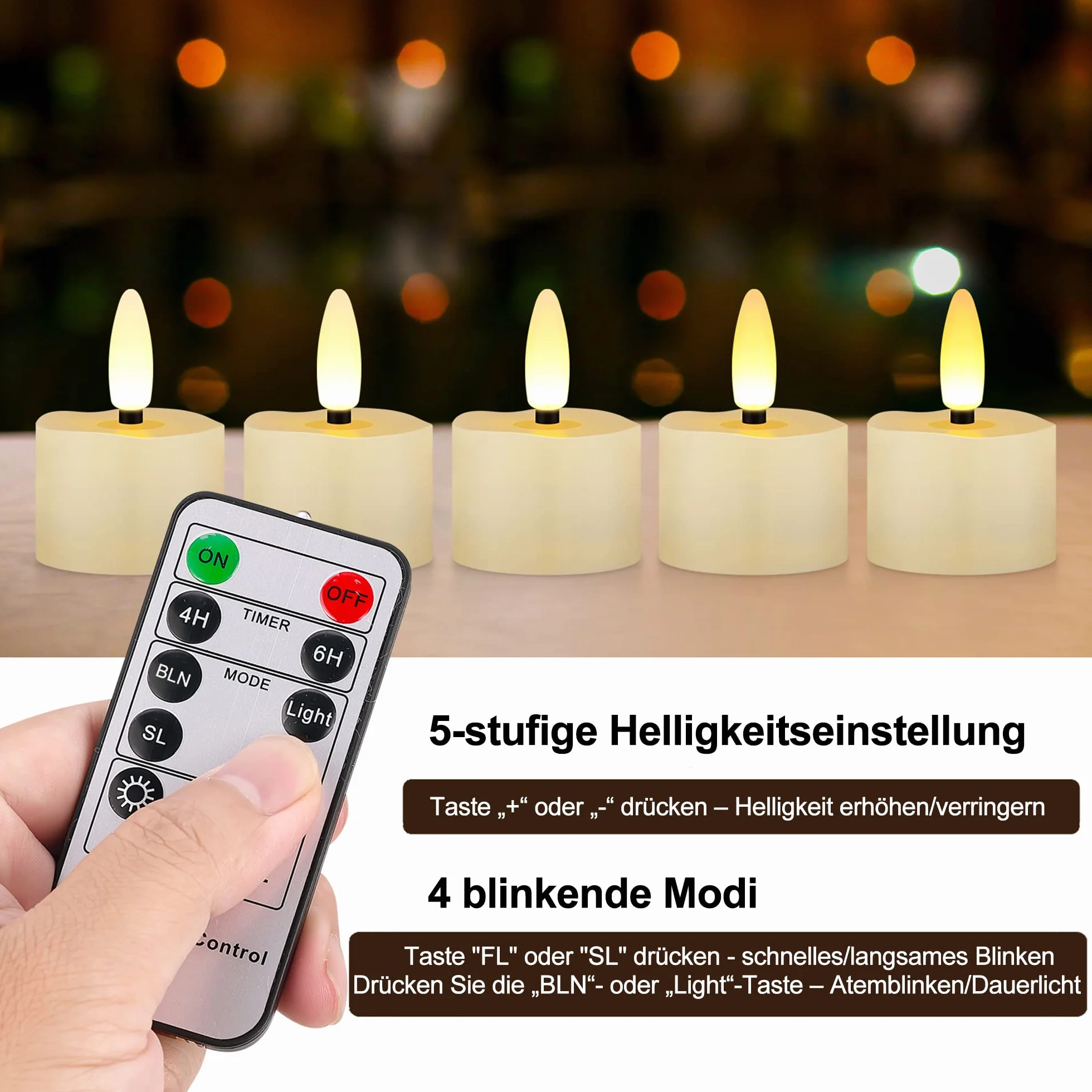 yunsheng 6 lumini a LED ricaricabili, senza fiamma, con telecomando con timer e 6 porte, cavo di ricarica USB, luce bianca calda, luce tremolante, Halloween, Natale, casa, matrimonio, decorazione