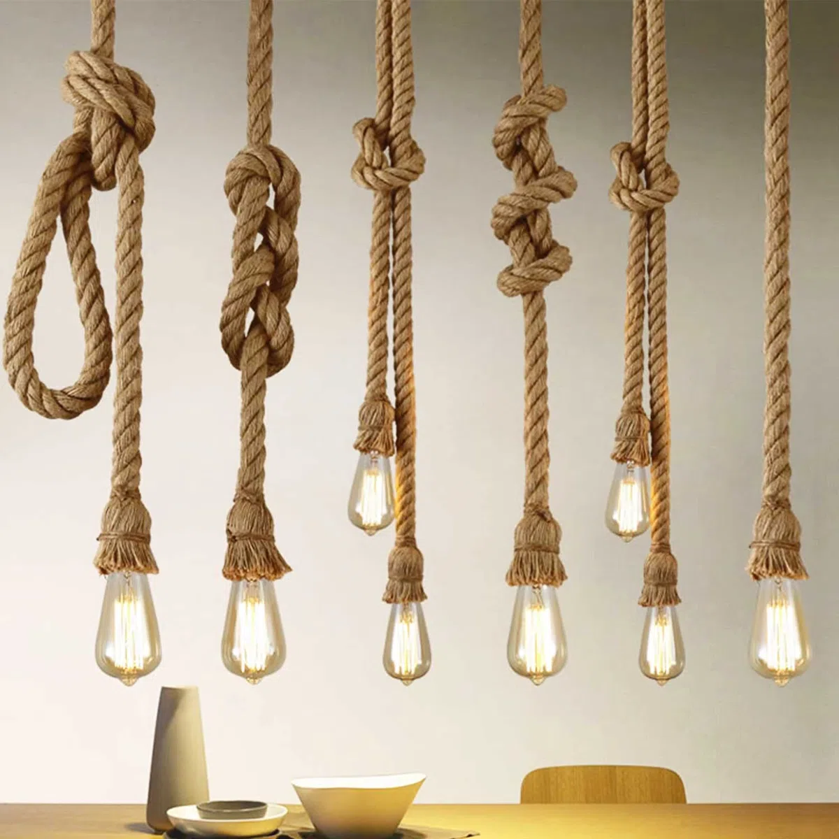 2 Teste Lampada Corda E27 Lampada a Sospensione Industriale Fai Da Te lampadario corda da soffitto per sala da pranzo sala bar caffetteria lampadario a sospensione-lunghezza 100cm+100cm