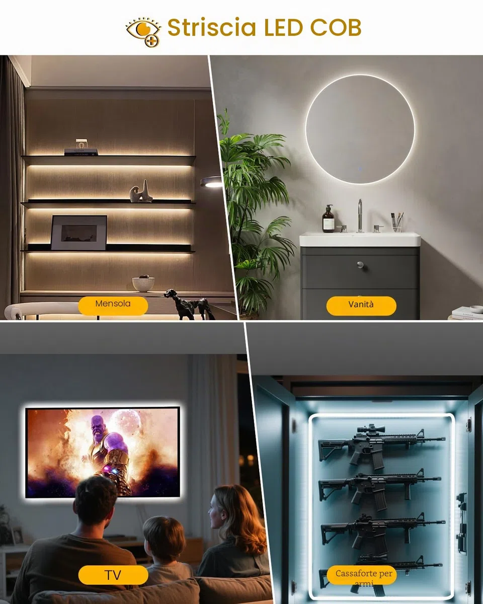 2 Pezzi 2Metri Striscia Luci COB Led Con Sensore di Movimento Sottopensile a Batteria Ricaricabile 2200mAh Senza Filo Dimmerabile Luce Notturna USB Armadio Strisce Led Cucina Specchio da Trucco