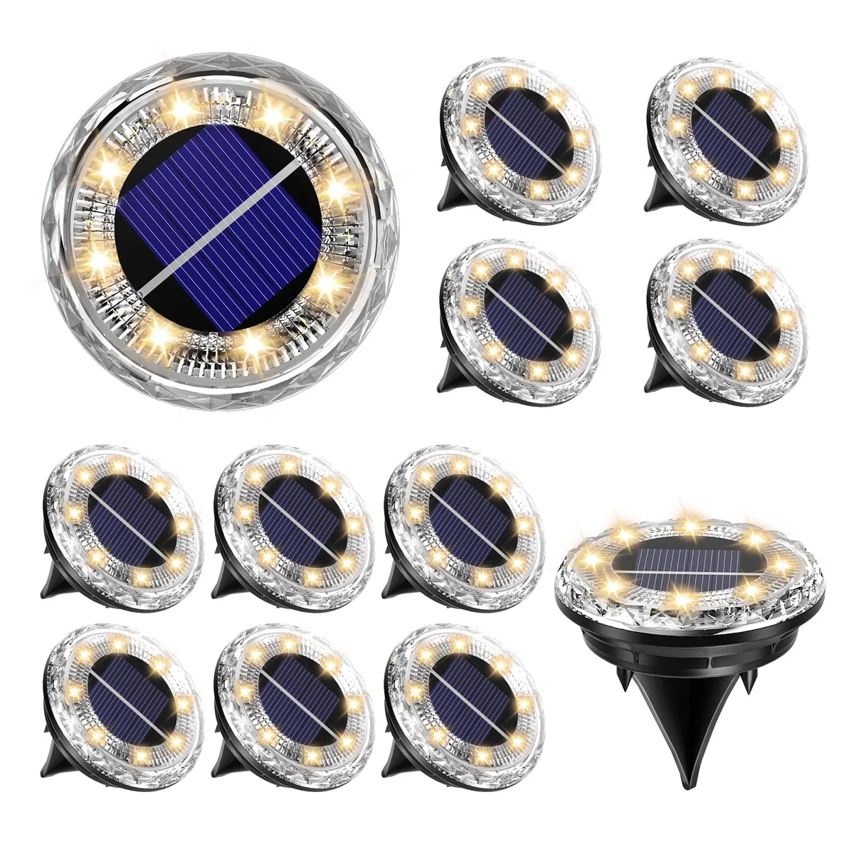 12 pezzi Luci Solari da Giardino, 8 LED Luci Solari da Incasso per Esterni Bianco Caldo 3000K, Lampade Solari da Terra IP65 Impermeabili, Luci Solari Esterno per Prato, Vialetto, Cortile