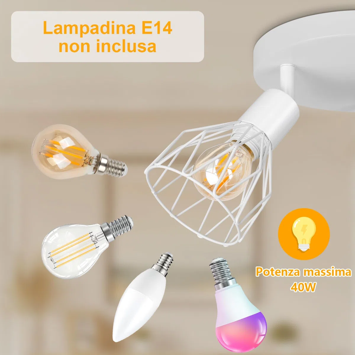 Faretto da Soffitto LED 3 Luci E14 - Lampada da Soffitto Soggiorno Rotonda Bianco - Plafoniera LED Faretto Cucina Moderno Orientabile Camera da Letto - Senza Lampadina