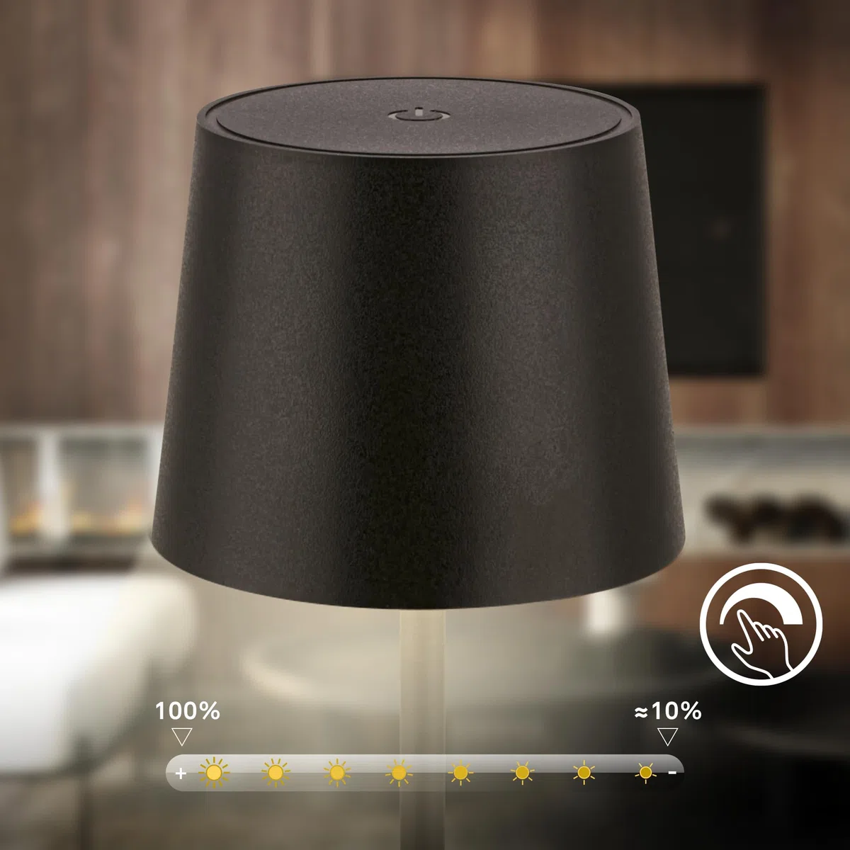 BRILONER - Lampada da tavolo LED senza fili IP44 con touch, dimmerabile, batteria e sorgente luminosa sostituibili, da comodino, campeggio, per esterni, 11 x 33 cm, nero