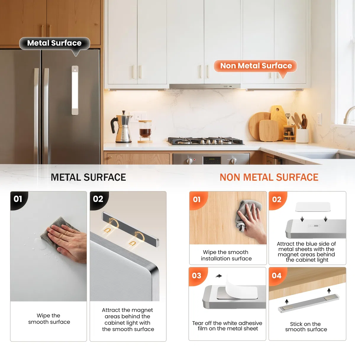LROLTEF Luce LED Sottopensile Cucina 20CM 1100mAh 4000K Luci con Sensore di Spostamento Sensore di Movimento Armadio Lampada Dimmerabile per Cucina Scale Soggiorno Camere da Letto 2P