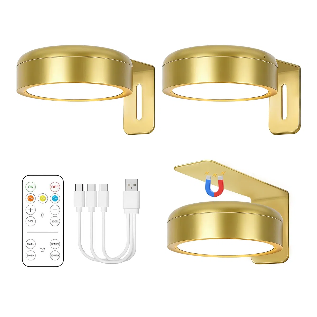 3 Pezzi Luce per Quadri Senza Fili con Telecomando, 3 Colore Luci per Quadri Senza Fili Batteria, Luci LED Magnetiche Wireless per Esposizione Pittura Vetrina (Oro)