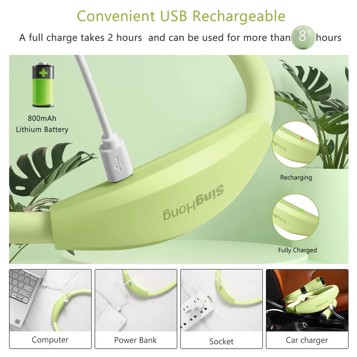 Lampada da lettura a LED a libro con luce USB ricaricabile, vivavoce, 4 lampadine a LED, 4 luminosità regolabile, per la lettura a letto o la lettura in auto (Verde)