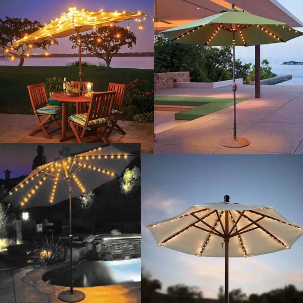 KINGCOO - Striscia di luci impermeabile, 104 LED, telecomando, 8 modalità, funzionamento a batteria, decorativa per patio, ombrelloni e tende da campeggio