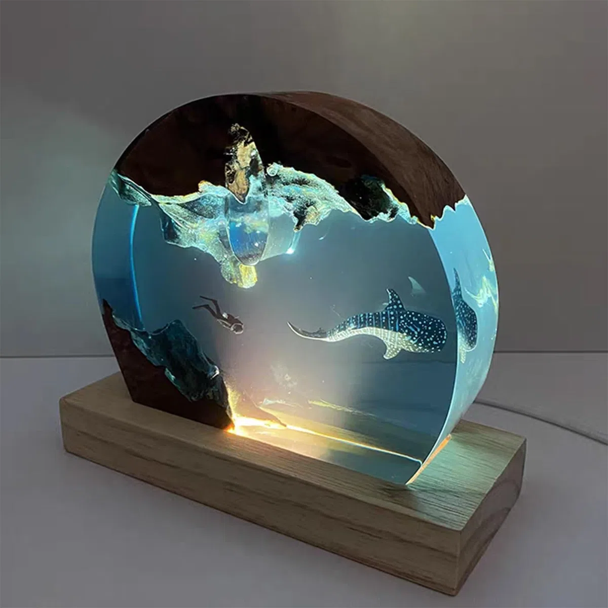 Luce notturna diorama oceano resina legno artigianale | Lampada tavolo epossidica 3D, per amanti dell'oceano
