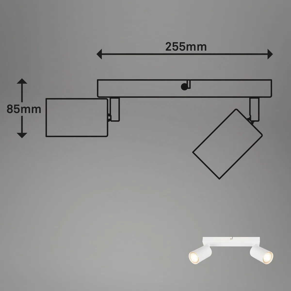 BRILONER - Plafoniera LED Soffitto, attacco GU10, max. 9 W, soggiorno, camera da letto, cucina, bagno, faretti led soffitto, applique da parete, 2 Luci, 255x55x155mm (LxLxA), bianco