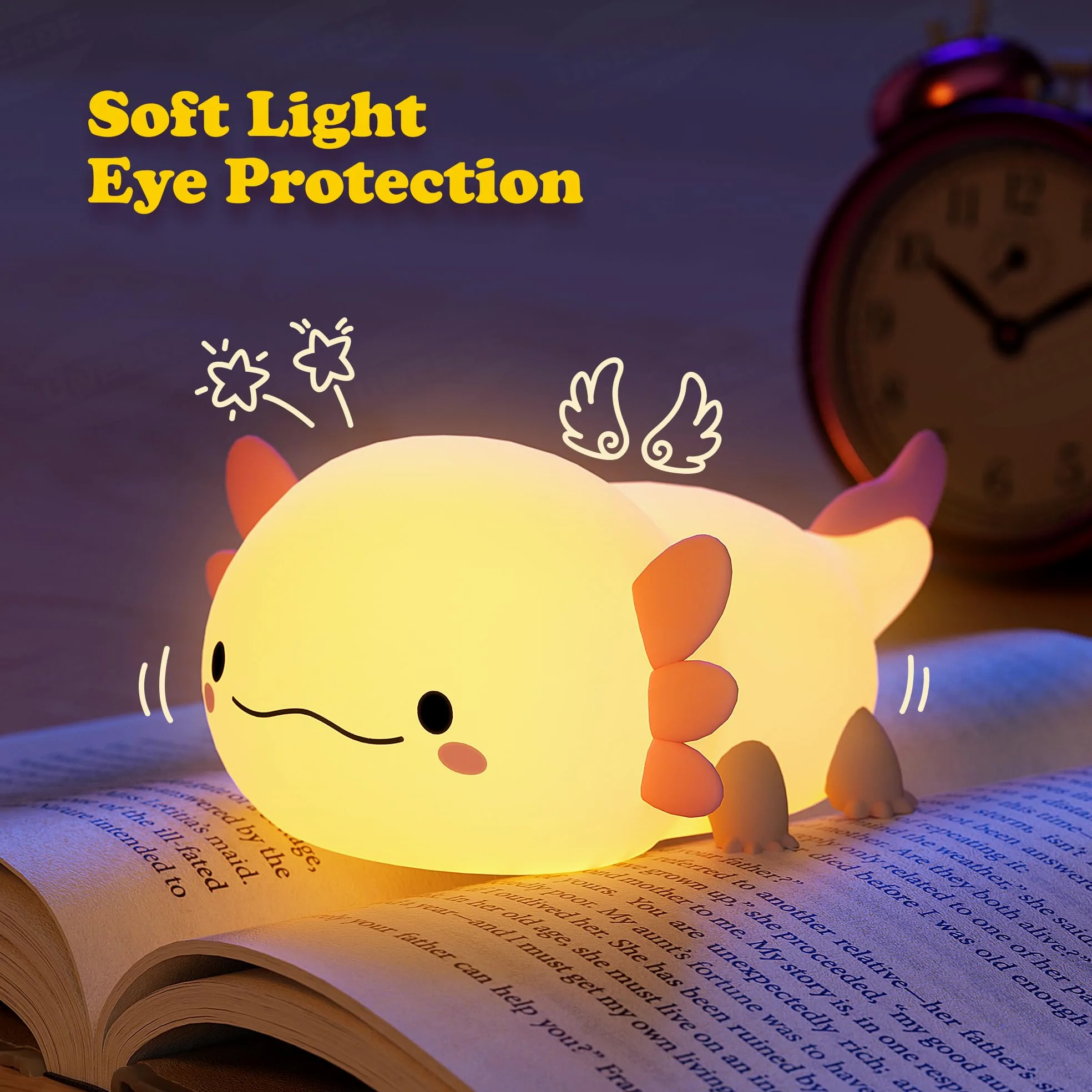 UNEEDE Luce notturna Axolotl, Luce Notturna Bambini, Lampada da comodino in silicone, Lampada da tavolo rosa Axolotl ricaricabile Touch LED dimmerabile, Regalo per bambini Neonata Ragazzo