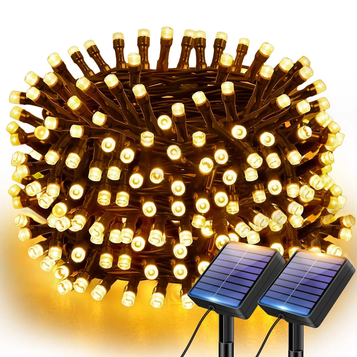btfarm 2 Pezzi Luci Solari Esterno, 6M 60LED Catena Luminosa Esterno Solare IP65 Impermeabile, 8 Modalità Lucine Natale Esterne Energia Solar Decorative per Giardino Albero Patio, Bianco Caldo