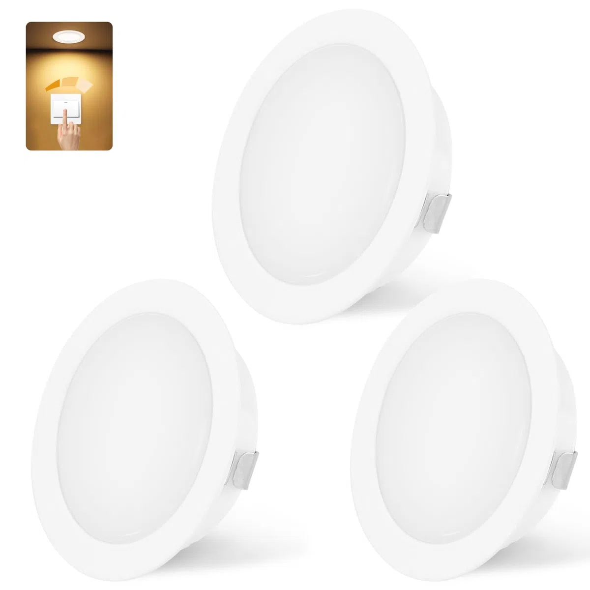 KYOTECH Faretto da incasso a LED, 230 V, dimmerabile, 3 W, 3000 K, luce bianca calda, ultra piatto, 300 lm, foro 55-58 mm e 15 mm, IP44, faretto da incasso per armadio a specchio, bianco, set da 3