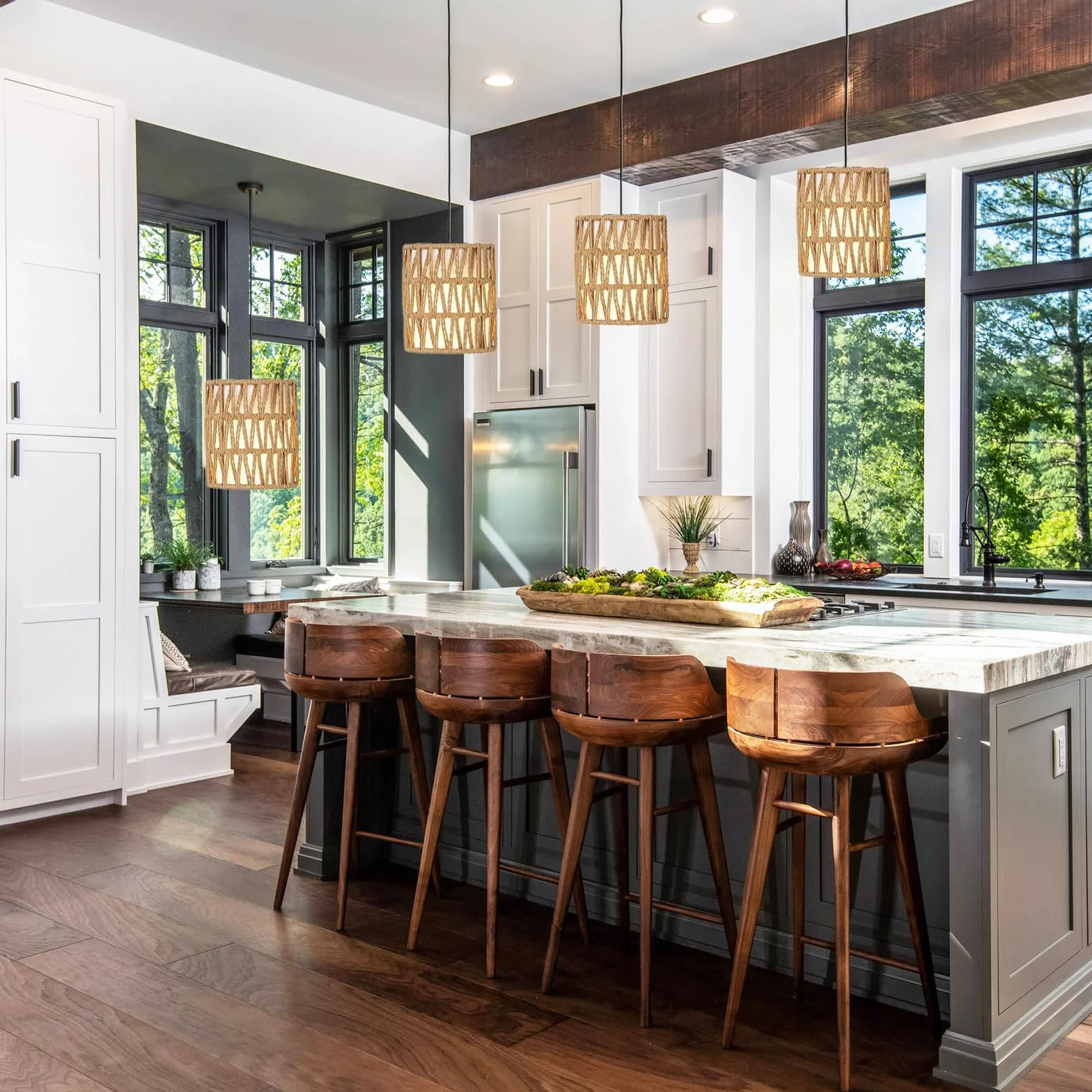 2 Pezzi Paralume in Rattan Boho, Paralume a Cilindro in Rattan per Lampada a Sospensione, Soffitto, da Terra e da Esterno – Tessuto a Intreccio Manuale, Design Moderno e Atmosafera Accogliente