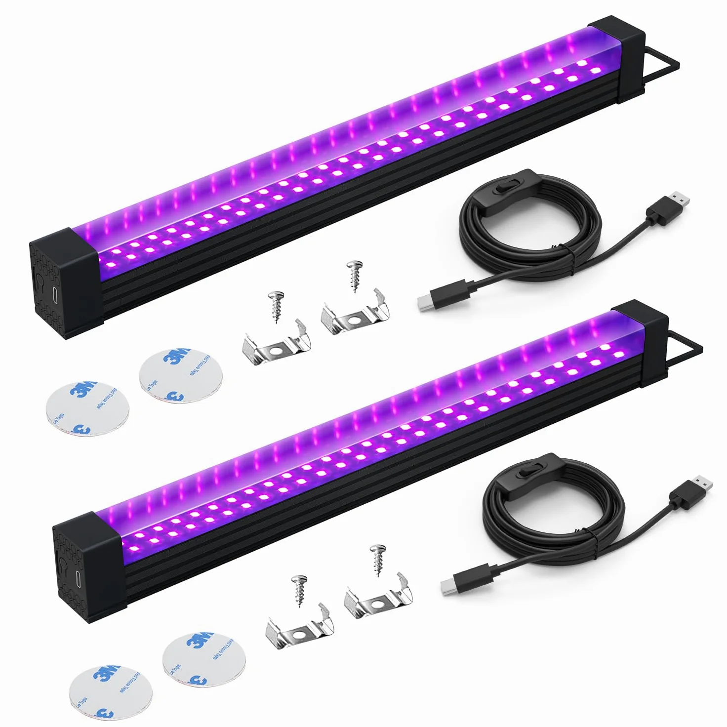 Luce Nera UV 10W - Striscia LED da 31 cm, Lampada a Luce Nera per Discoteca, Festa Luminosa, Decorazione di Halloween, Illuminazione Scenica - Confezione da 2