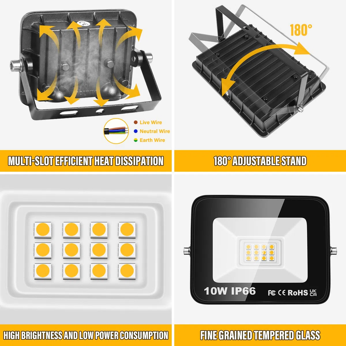 SKYWORLD 2 Pezzi Faretto Led da Esterno, 10W 1000LM Faretti a LED per esterni, IP66 Impermeabile 3000K Bianco Caldo Luce di Sicurezza per Terrazza, Giardino, Cortile, Patio, Parco, garage