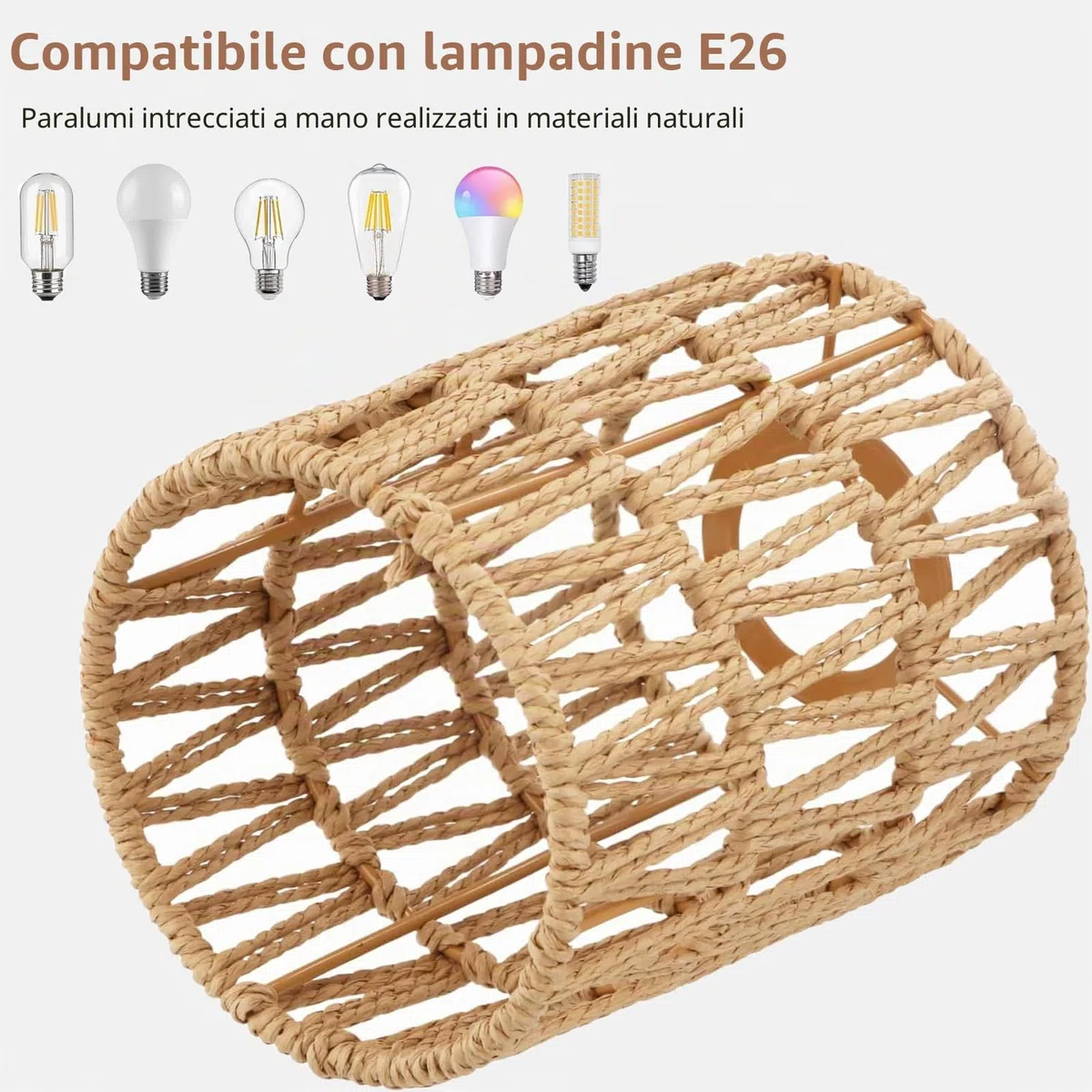 2 Pezzi Paralume in Rattan Boho, Paralume a Cilindro in Rattan per Lampada a Sospensione, Soffitto, da Terra e da Esterno – Tessuto a Intreccio Manuale, Design Moderno e Atmosafera Accogliente