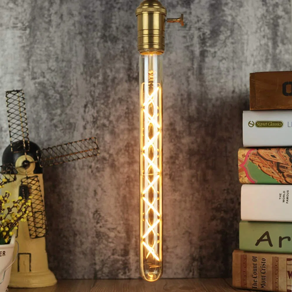 Edison Classic Long Test Tube T28 300mm Zigzag Design Straight Led Filament 6W Dimmerabile Specialità Lampadina decorativa (Golden)