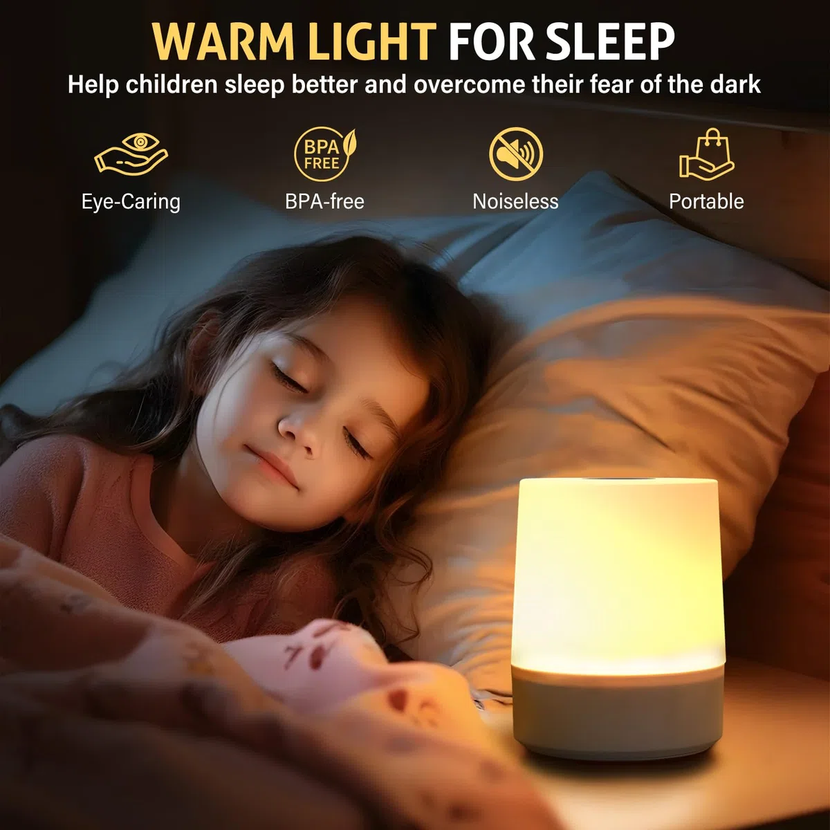 Journeyside Lampada da Comodino LED Touch, Mini Luce Notturna Bambini Senza Fili e 3 Modalità con Funzione di Memoria, Dimmerazione Continua, Lampada LED per Cameretta, Soggiorno,Camera da Letto