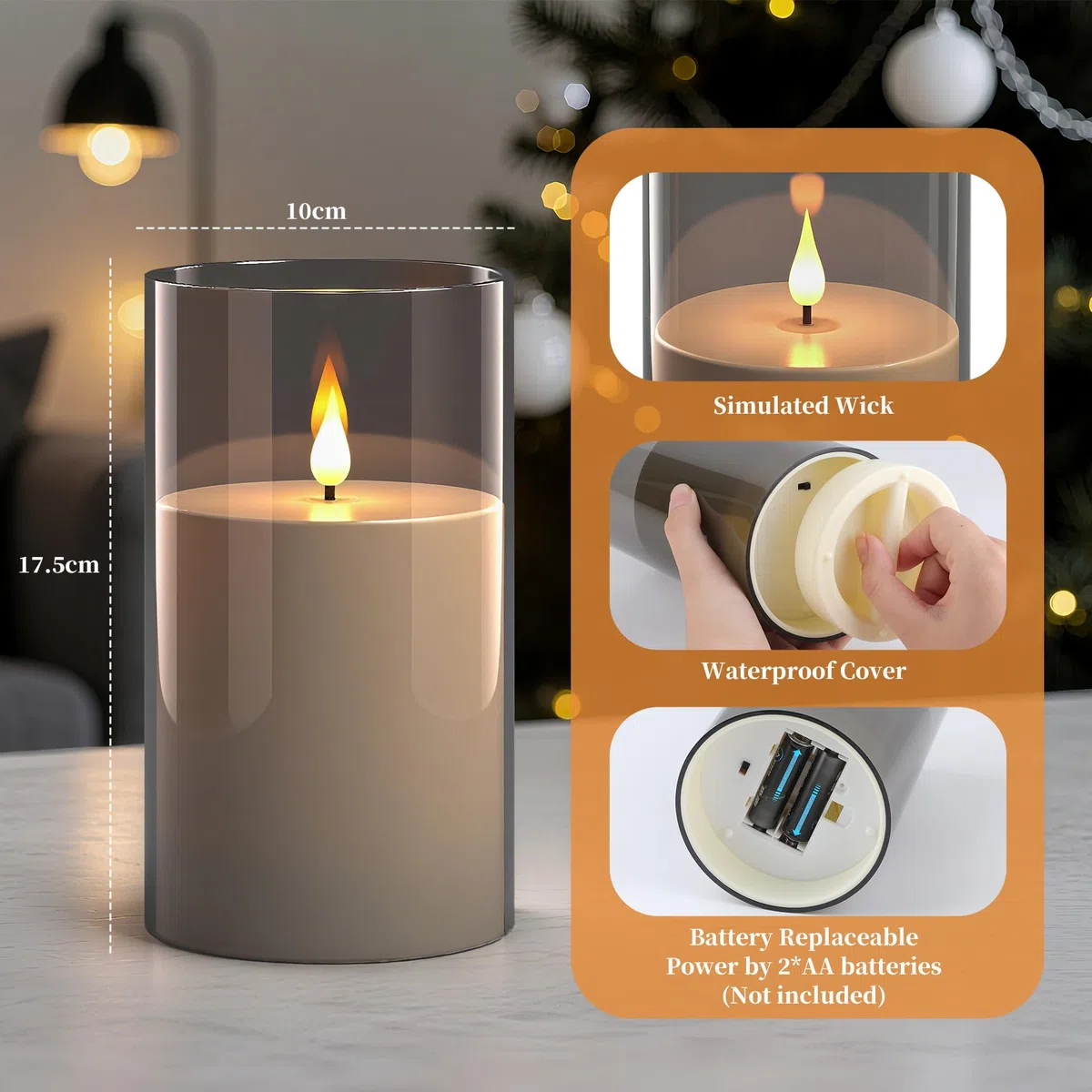 Forever Speed 2PCS Candele LED Esterni Impermeabili con Telecomando & Timer, 10cm x 17.5cm Acrilico Candele Senza Fiamma a Batteria Lumini LED Grandi Decorazione per Esterni - Grigio