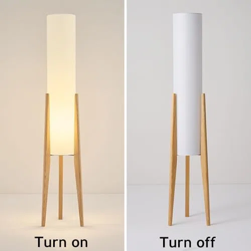 Lampada da terra con treppiede in legno, paralume regolabile E26, in lino, luce dimmerabile, per soggiorno, camera da letto, ufficio, divano, angolo lettura, arredamento moderno