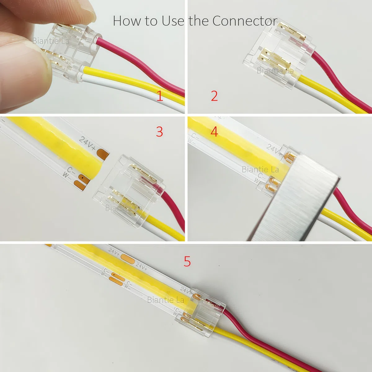 Kit di connettori per striscia LED COB a 3 pin, 10 mm, per giunti da striscia a filo e striscia a striscia su strisce LED CCT COB (confezione da 25)